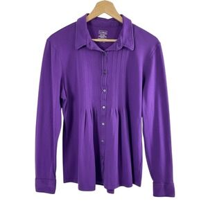 L.L. Bean‎ 100% Supima Cotton Button Front Top Collar Long Sleeve Purple Size XL